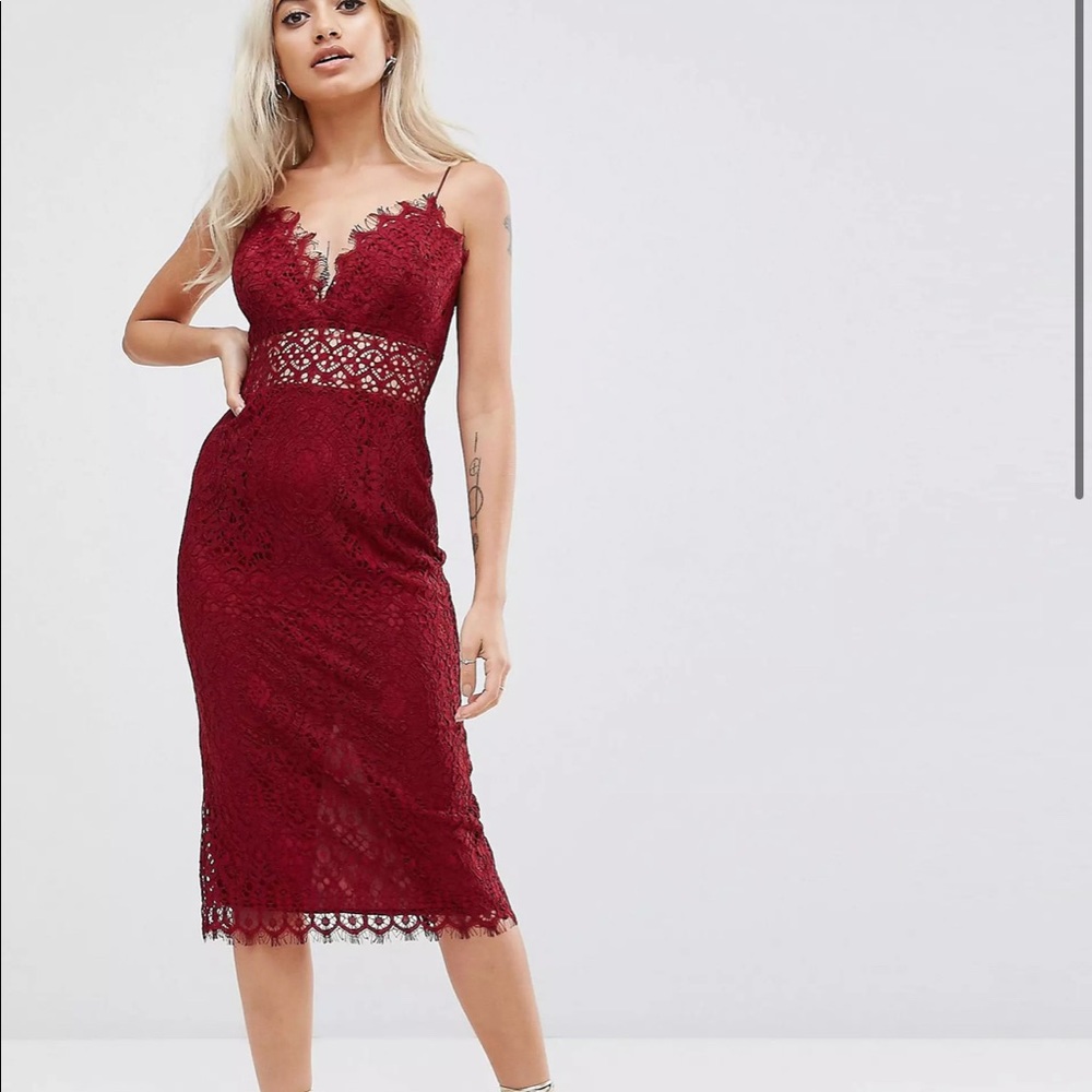 Petite lace cami midi pencil dress